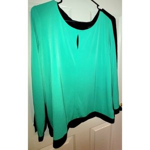 Black and Teal Long Sleeve Blouse